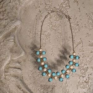 J Crew Faux Turquoise & Pearl Bib Necklace Gold-tone Chain